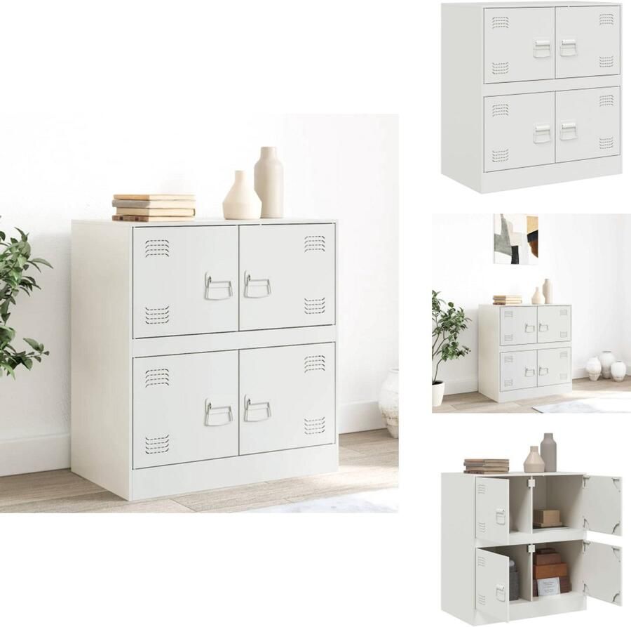 VidaXL Dressoir Dressoirs Opbergkast Wandkast Dressoir 67x39x73 cm staal wit - Foto 2