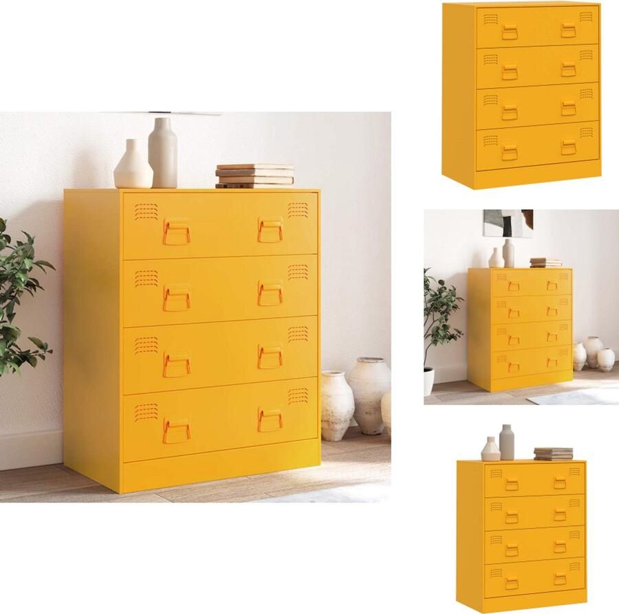 VidaXL Dressoir Dressoirs Opbergkast Wandkast Dressoir 67x39x83 cm staal mosterdgeel
