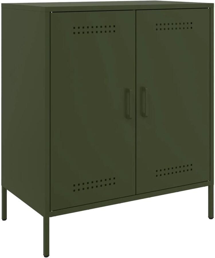 VidaXL Dressoir 68x39x79 cm Olijfgroen Staal Dressoir Industrieel Dressoir Olijfgroene Dressoir Metalen Dressoir Opbergkast - Foto 2