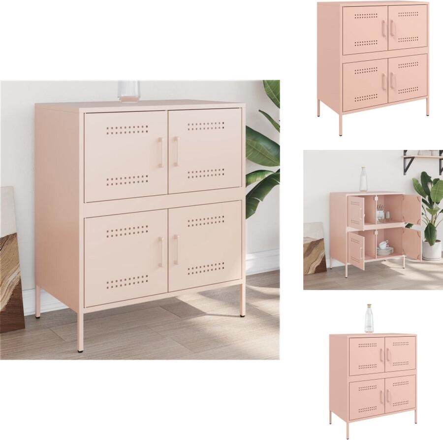 VidaXL Dressoir Dressoirs Opbergkast Wandkast Dressoir 68x39x79 cm staal roze