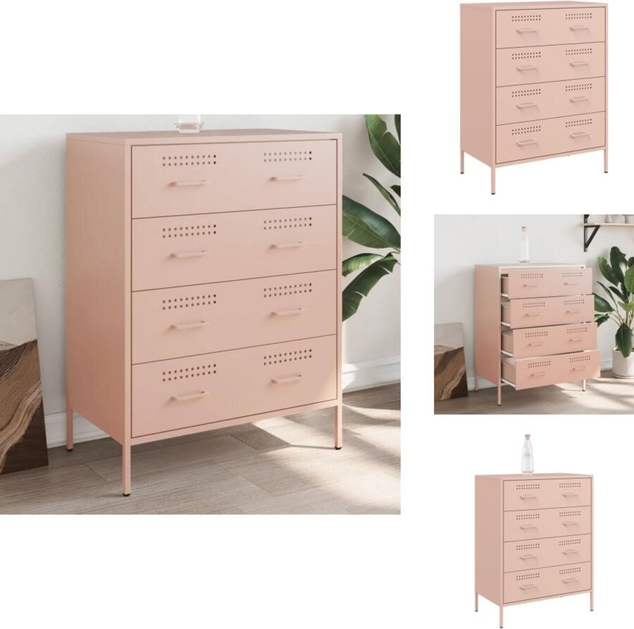 VidaXL Dressoir Dressoirs Opbergkast Wandkast Dressoir 68x39x89 cm staal roze