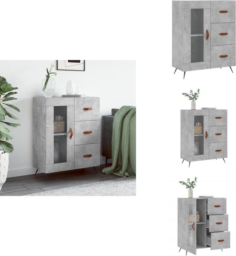 VidaXL Dressoir Betongrijs s Dressoirs 69.5x34x90 cm Stevig bewerkt hout en metaal Keukenkast - Foto 4