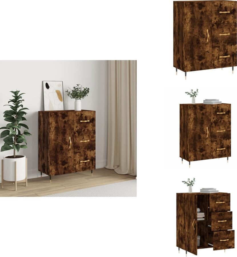 VidaXL Dressoir Smoked Oak Klassiek Meubel 69.5 x 34 x 90 cm Ken- Opbergruimte Weergave Metalen voeten Keukenkast - Foto 2