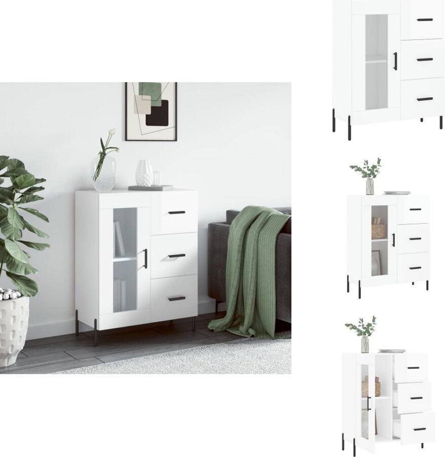 VidaXL Dressoir Dressoirs Opbergkast Wandkast -Dressoir-69-5x34x90-cm-bewerkt-hout-hoogglans-wit - Foto 4