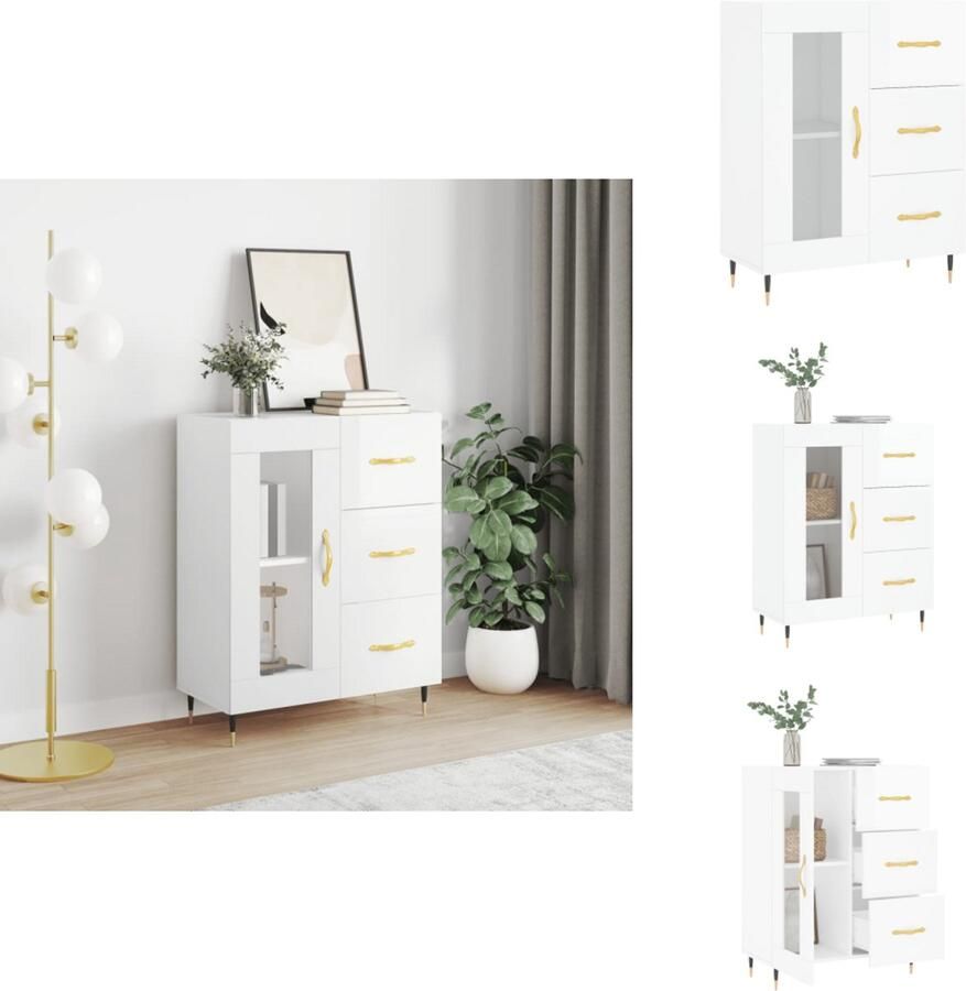 VidaXL Dressoir Dressoirs Opbergkast Wandkast -Dressoir-69-5x34x90-cm-bewerkt-hout-hoogglans-wit - Foto 5