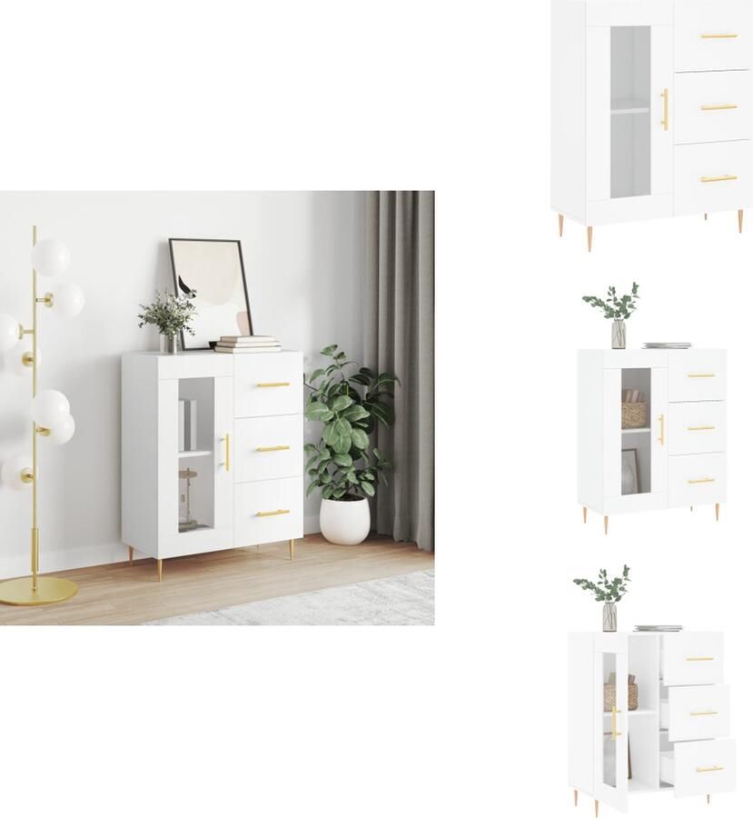 VidaXL Dressoir Classic Wit 69.5 x 34 x 90 cm 3 lades 2 vakken Bewerkt hout Keukenkast - Foto 3