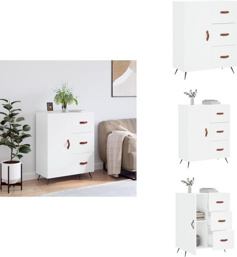 VidaXL Dressoir Classic Wit 69.5 x 34 x 90 cm 3 lades 2 vakken Bewerkt hout Keukenkast - Foto 4