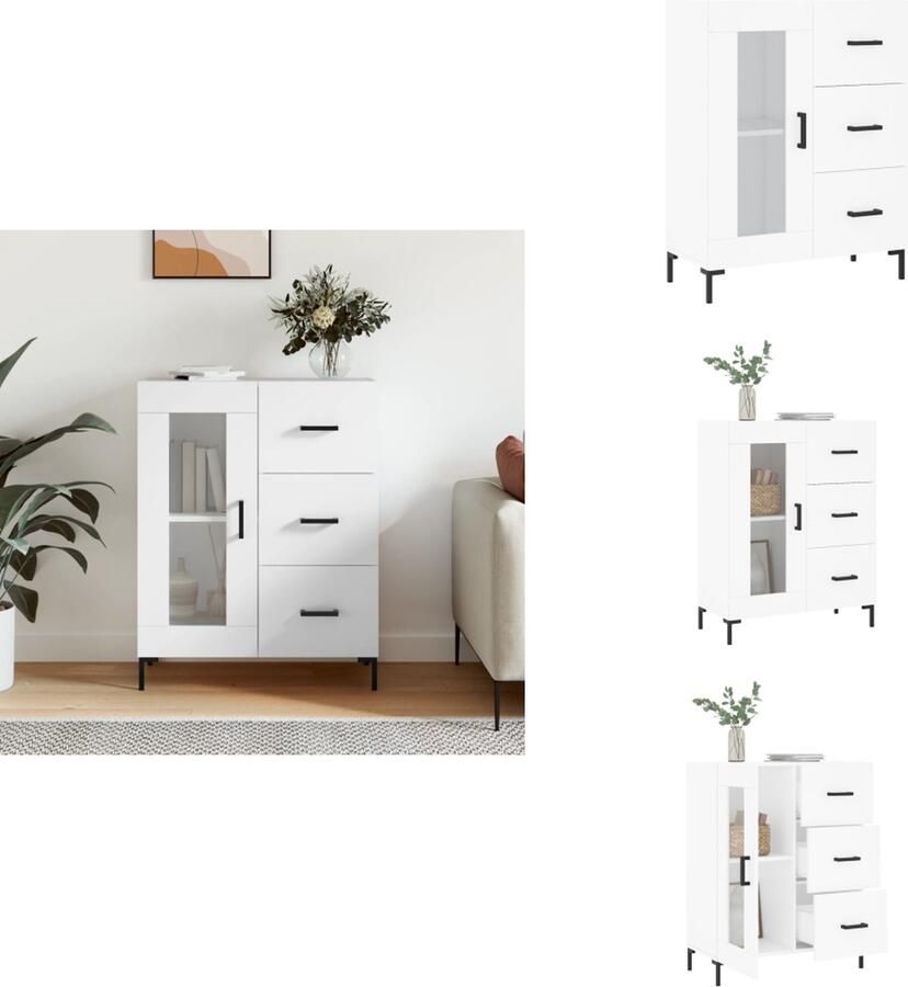 VidaXL Dressoir Classic Wit 69.5 x 34 x 90 cm 3 lades 2 vakken Bewerkt hout Keukenkast - Foto 5