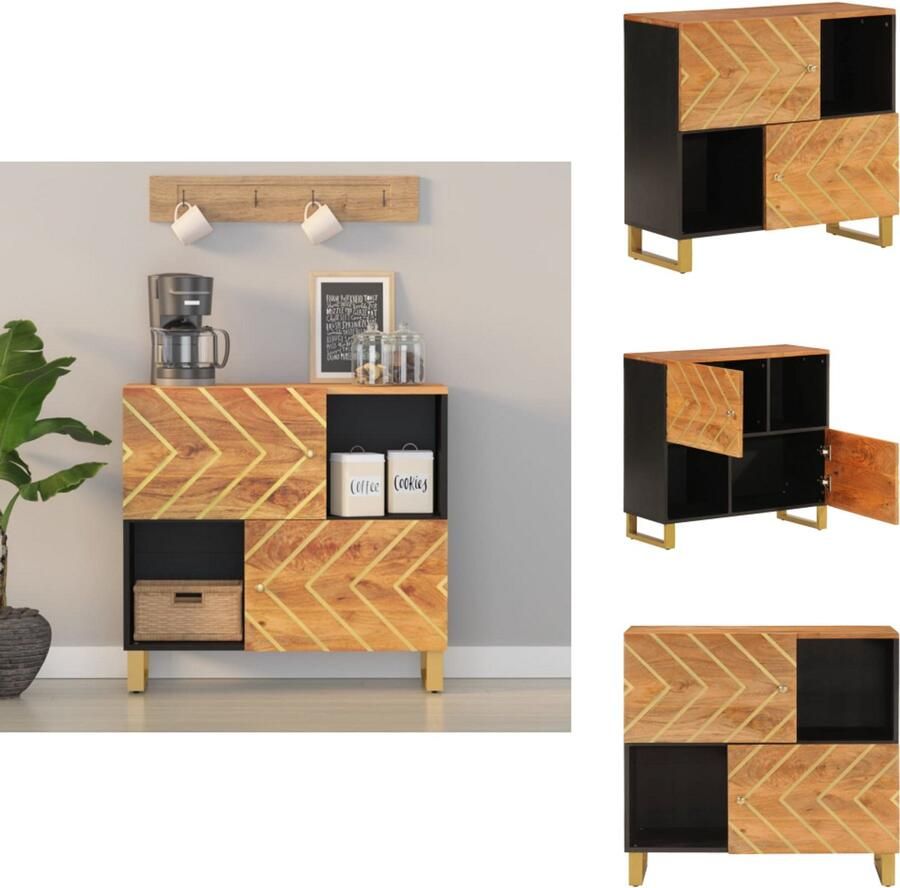 VidaXL Dressoir Dressoirs Opbergkast Wandkast Dressoir 80x33 5x75 cm massief mangohout bruin en zwart