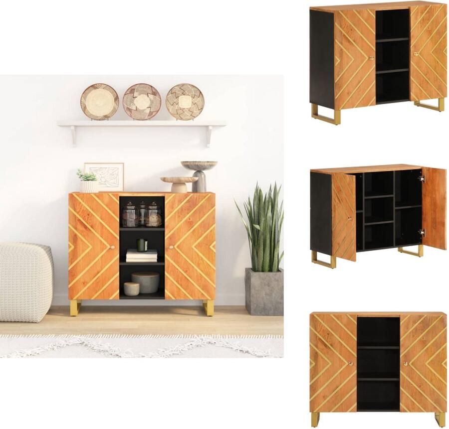 VidaXL Dressoir Dressoirs Opbergkast Wandkast Dressoir 90x33 5x75 cm massief mangohout bruin en zwart