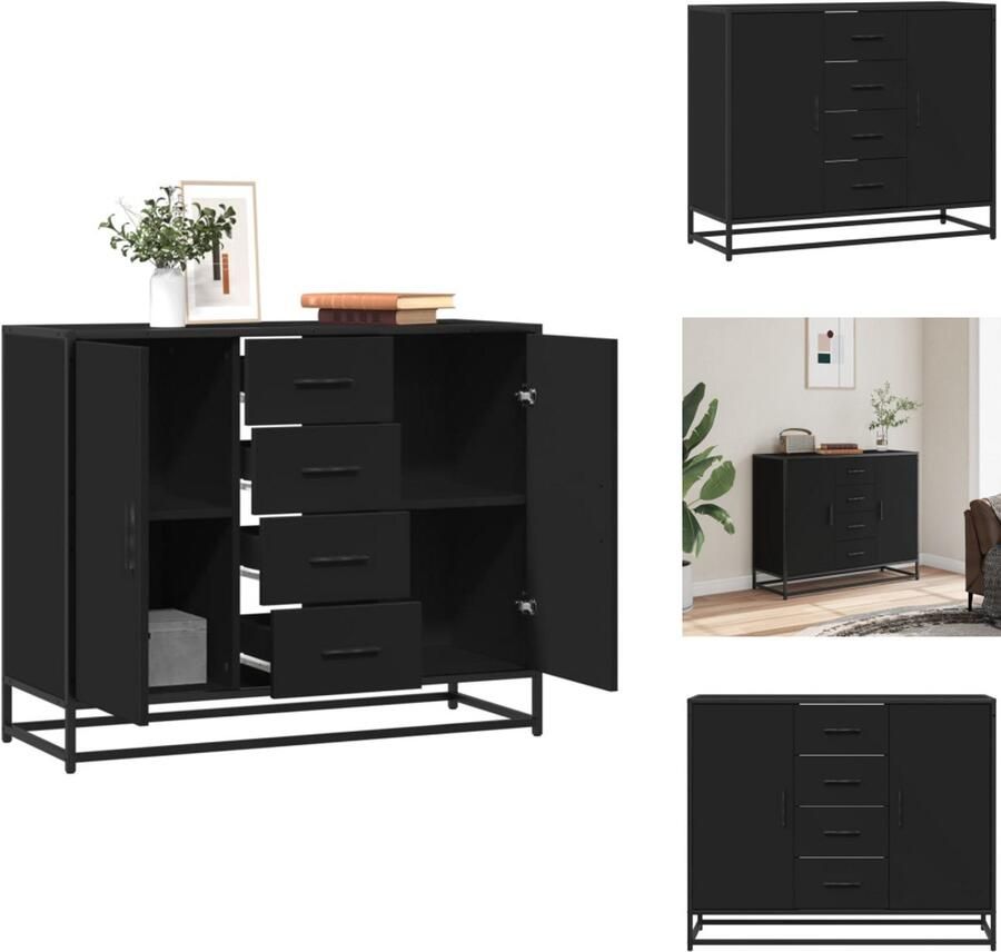 VidaXL Dressoir Dressoirs Opbergkast Wandkast Dressoir 92x35x76 cm bewerkt hout zwart