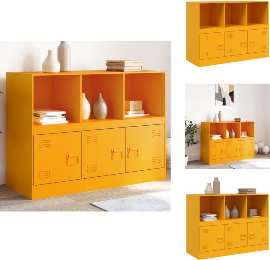 VidaXL Dressoir Dressoirs Opbergkast Wandkast Dressoir 99x39x73 cm staal mosterdgeel