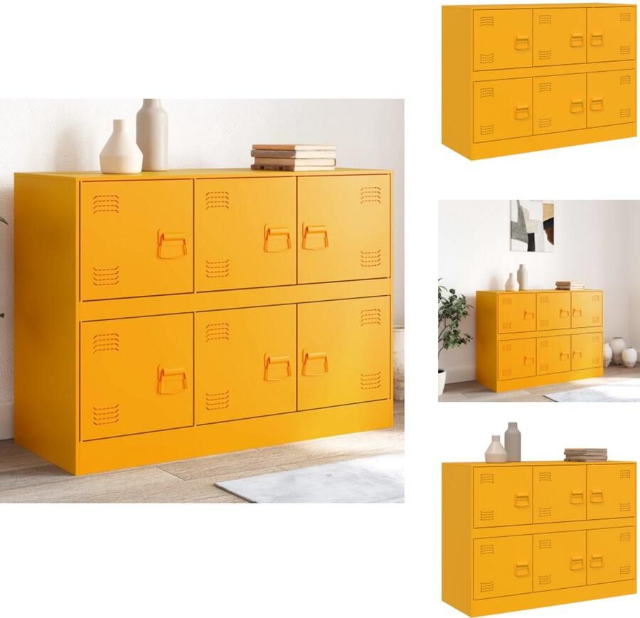 VidaXL Dressoir Dressoirs Opbergkast Wandkast Dressoir 99x39x73 cm staal mosterdgeel - Foto 2