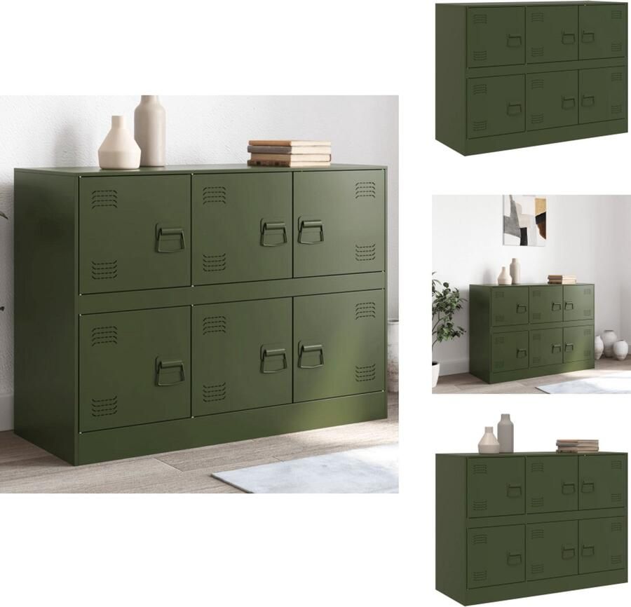 VidaXL Dressoir Dressoirs Opbergkast Wandkast Dressoir 99x39x73 cm staal olijfgroen