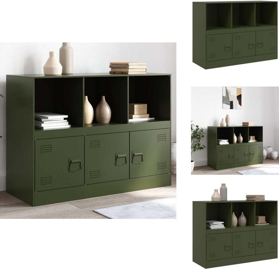 VidaXL Dressoir Dressoirs Opbergkast Wandkast Dressoir 99x39x73 cm staal olijfgroen