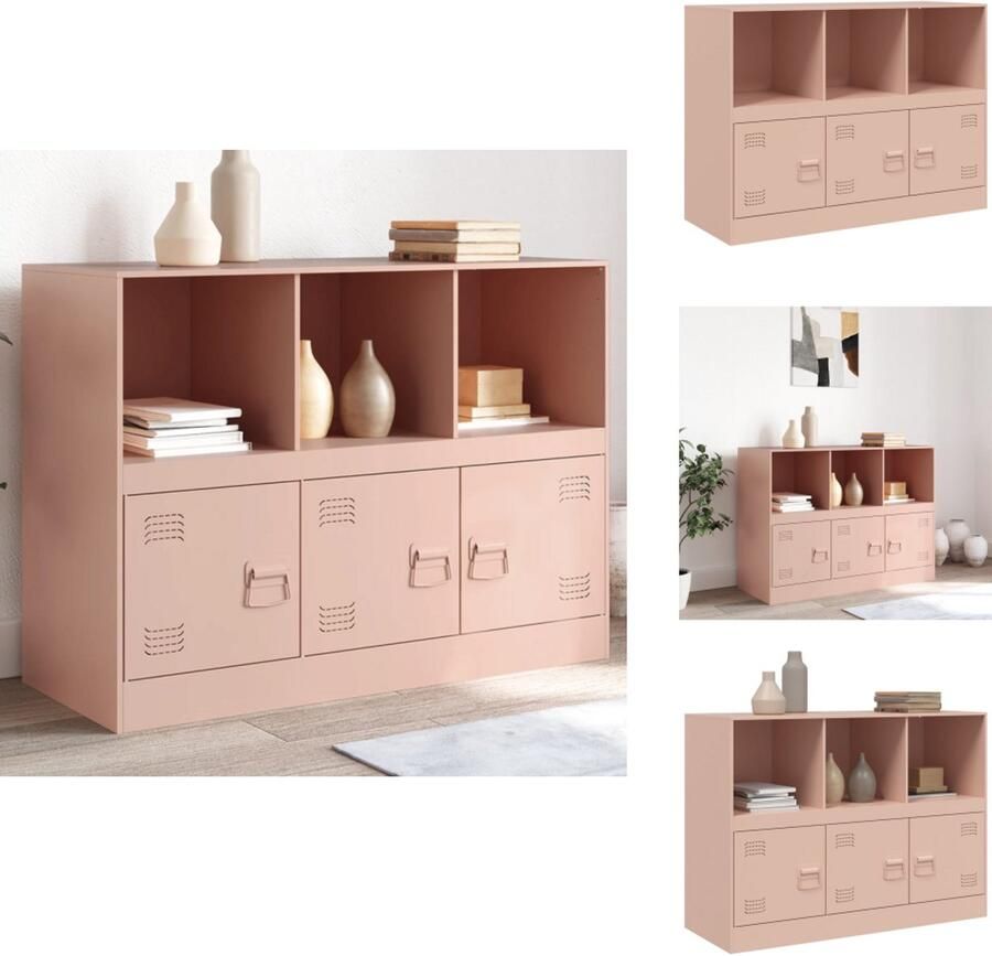VidaXL Dressoir Dressoirs Opbergkast Wandkast Dressoir 99x39x73 cm staal roze