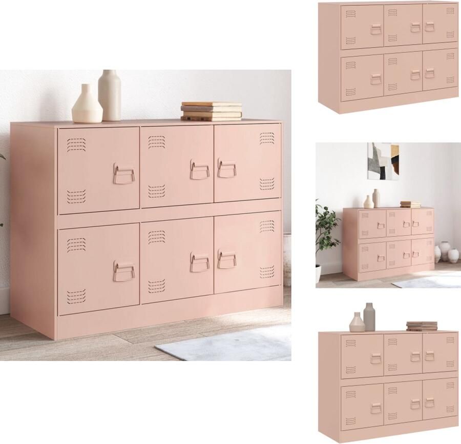 VidaXL Dressoir Dressoirs Opbergkast Wandkast Dressoir 99x39x73 cm staal roze - Foto 2