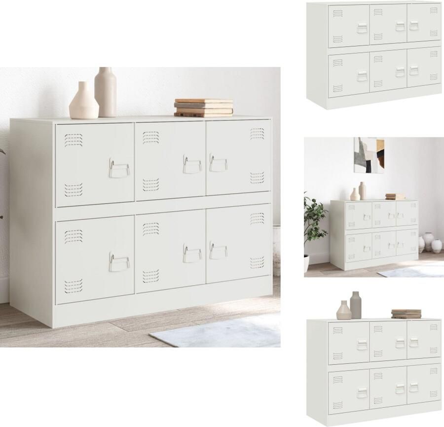 VidaXL Dressoir Dressoirs Opbergkast Wandkast Dressoir 99x39x73 cm staal wit - Foto 2