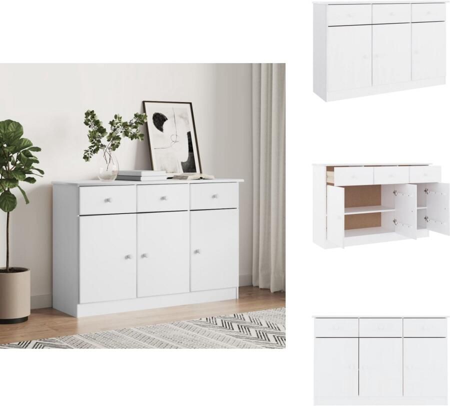 VidaXL Dressoir Dressoirs Opbergkast Wandkast Dressoir ALTA 112x35x73 cm massief grenenhout wit - Foto 2