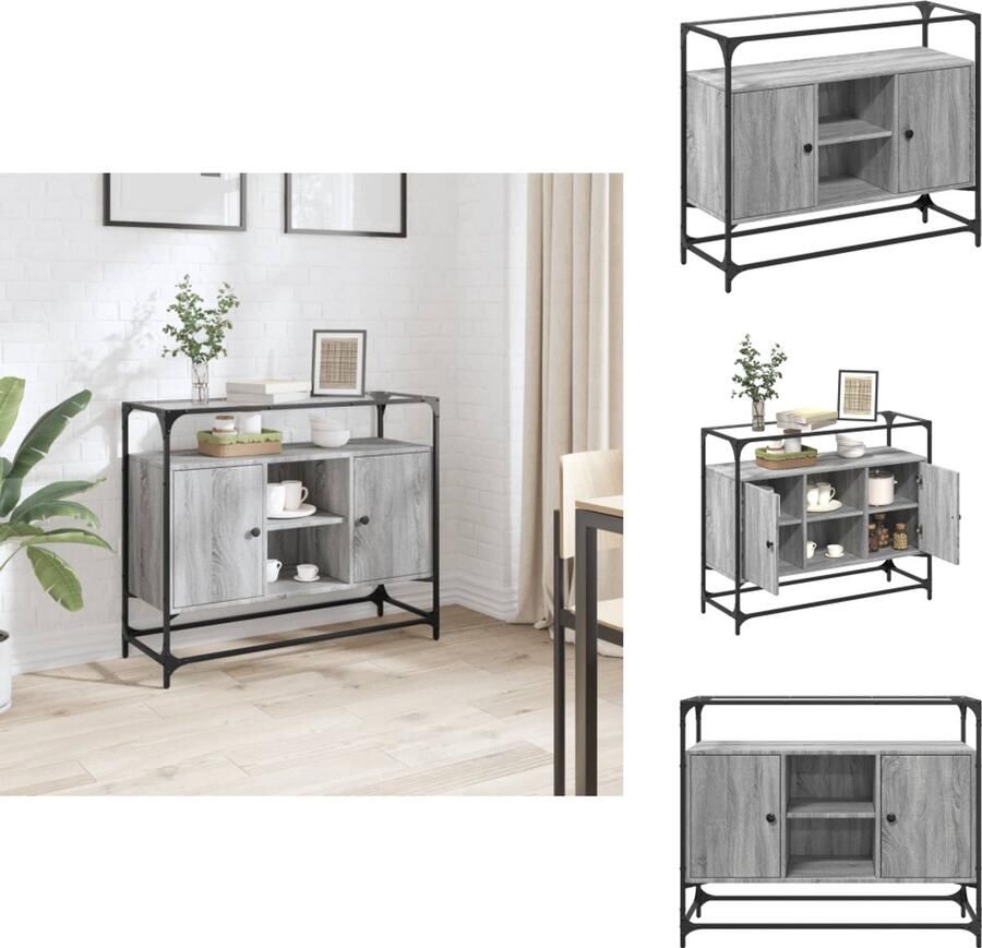 VidaXL Dressoir Dressoirs Opbergkast Wandkast Dressoir met glazen blad 98x35x81 cm bewerkt hout grijs sonoma