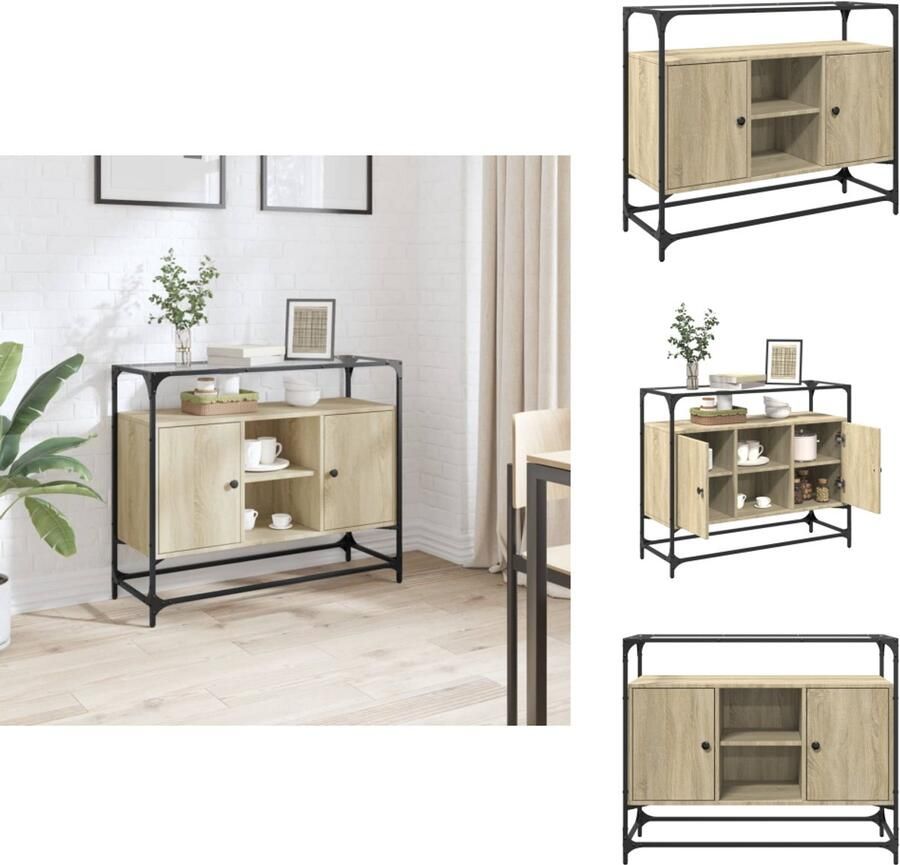 VidaXL Dressoir Dressoirs Opbergkast Wandkast Dressoir met glazen blad 98x35x81 cm hout sonoma eikenkleurig