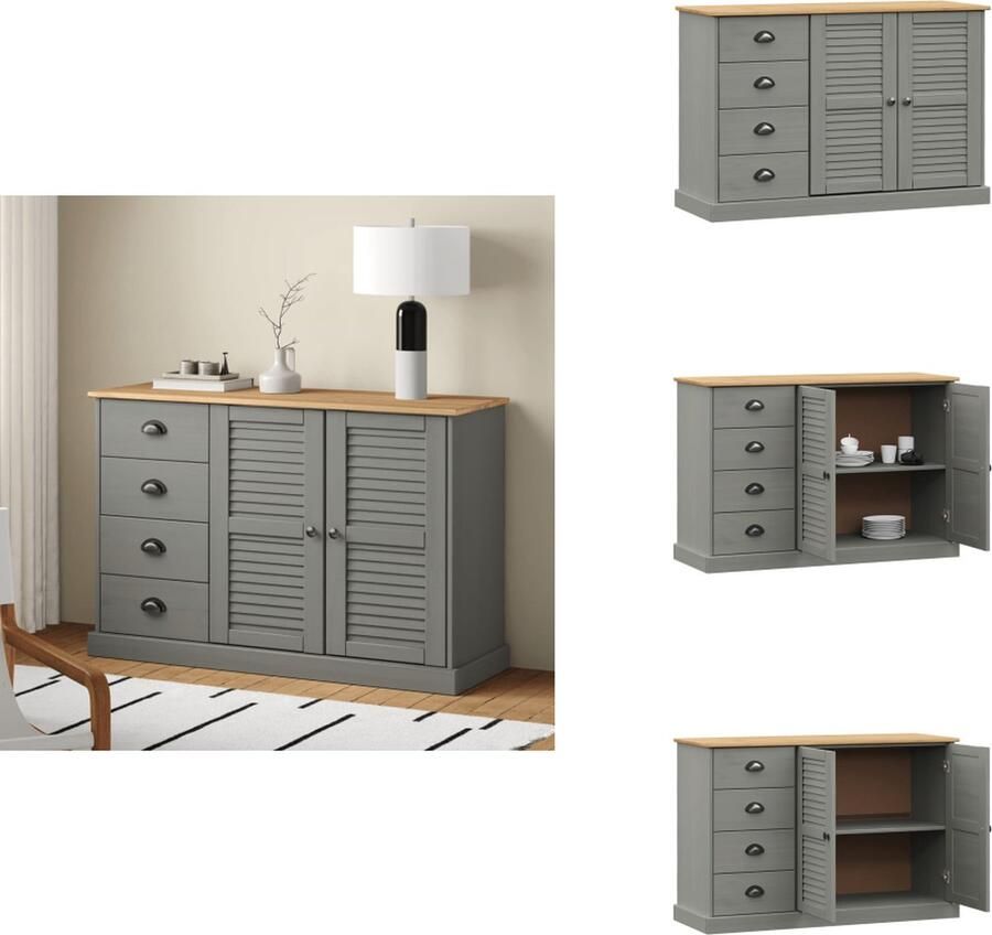 VidaXL Dressoir Dressoirs Opbergkast Wandkast Dressoir met lades VIGO 113x40x75 cm massief grenenhout grijs