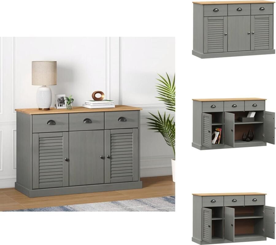 VidaXL Dressoir Dressoirs Opbergkast Wandkast Dressoir met lades VIGO 113x40x75 cm massief grenenhout grijs - Foto 2