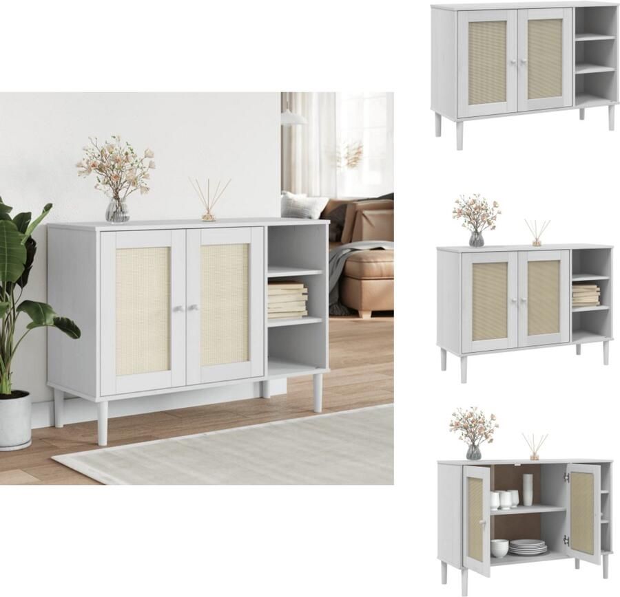VidaXL Dressoir Dressoirs Opbergkast Wandkast Dressoir SENJA 112x40x80 cm rattan look massief grenenhout wit