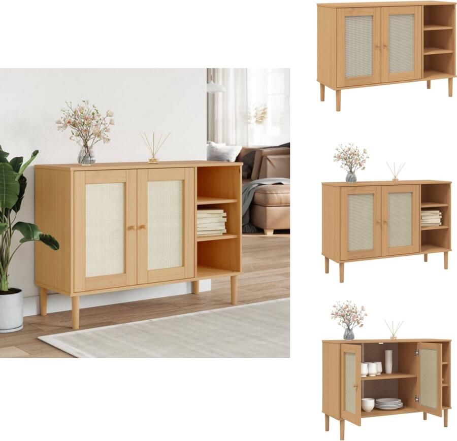 VidaXL Dressoir Dressoirs Opbergkast Wandkast Dressoir SENJA 112x40x80 cm rattan massief grenenhout bruin