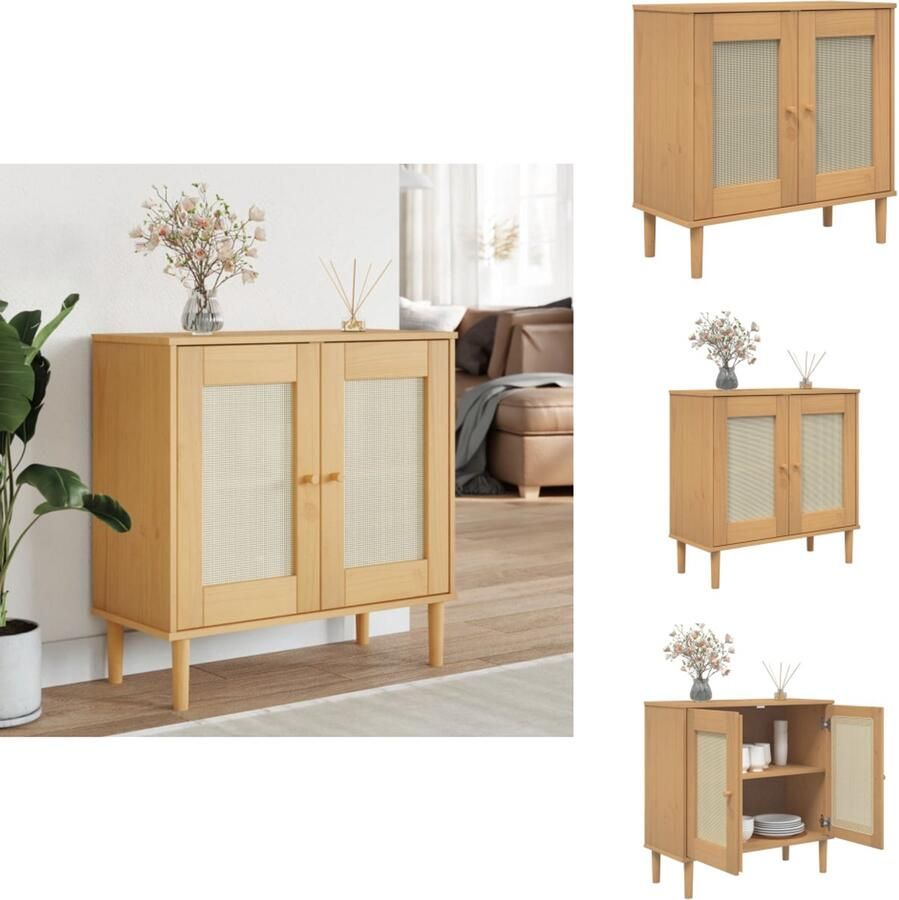 VidaXL Dressoir Dressoirs Opbergkast Wandkast Dressoir SENJA 80x35x80 cm rattan look massief grenenhout bruin