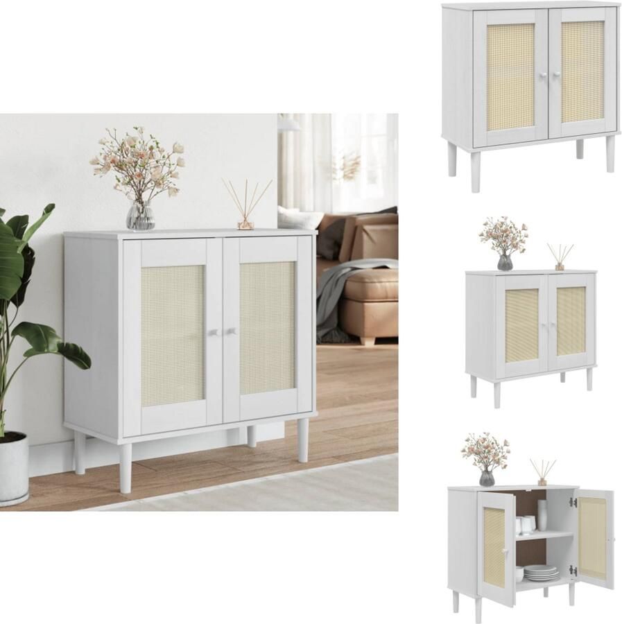 VidaXL Dressoir Dressoirs Opbergkast Wandkast Dressoir SENJA 80x35x80 cm rattan look massief grenenhout wit