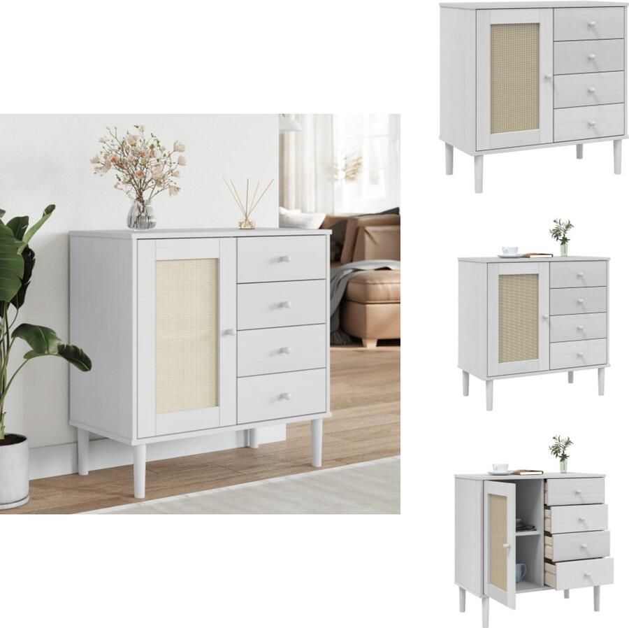 VidaXL Dressoir Dressoirs Opbergkast Wandkast Dressoir SENJA 80x40x80 cm rattan look massief grenenhout wit