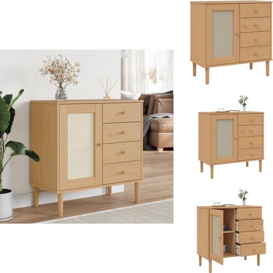 VidaXL Dressoir Dressoirs Opbergkast Wandkast Dressoir SENJA 80x40x80 cm rattan look massief grenenhout bruin