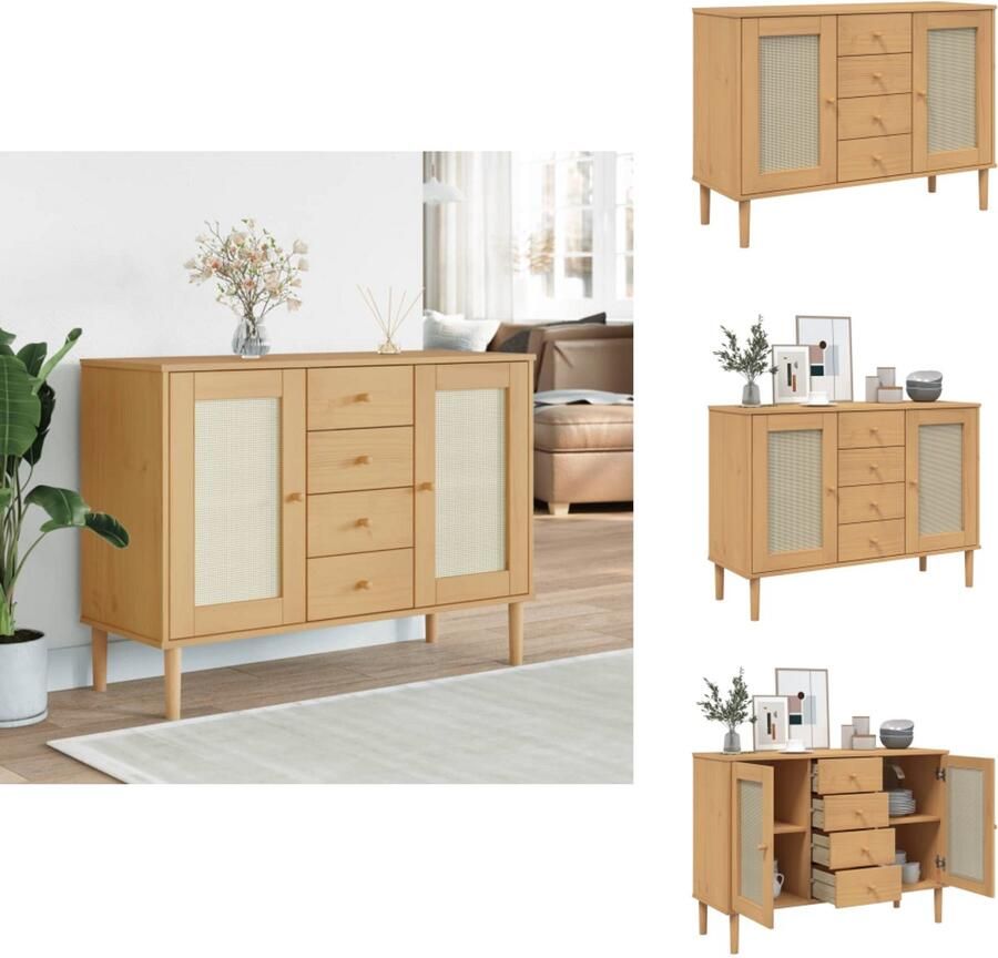VidaXL Dressoir Dressoirs Opbergkast Wandkast Dressoir SENJA rattan-look 112x40x80 cm grenenhout bruin
