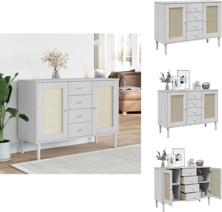 VidaXL Dressoir Dressoirs Opbergkast Wandkast Dressoir SENJA rattan-look 112x40x80 cm massief grenenhout wit