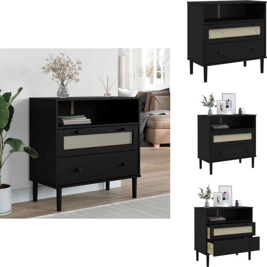 VidaXL Dressoir Dressoirs Opbergkast Wandkast Dressoir SENJA rattan-look 80x40x80 cm massief grenenhout zwart