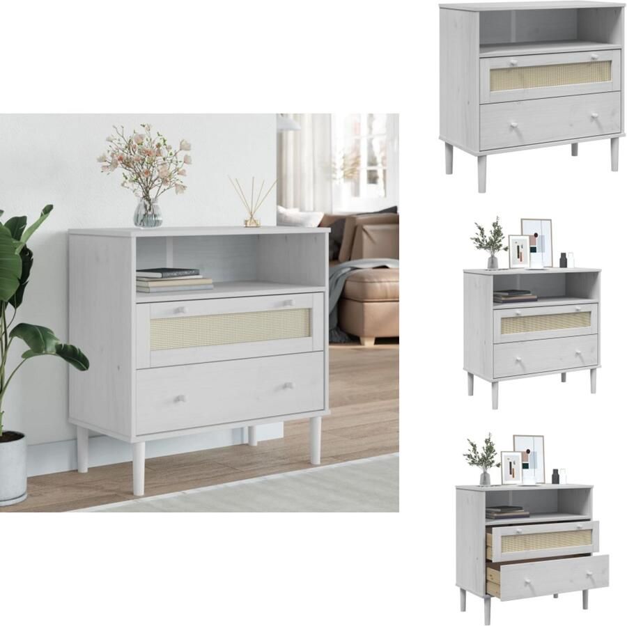 VidaXL Dressoir Dressoirs Opbergkast Wandkast Dressoir SENJA rattan-look 80x40x80 cm massief grenenhout wit