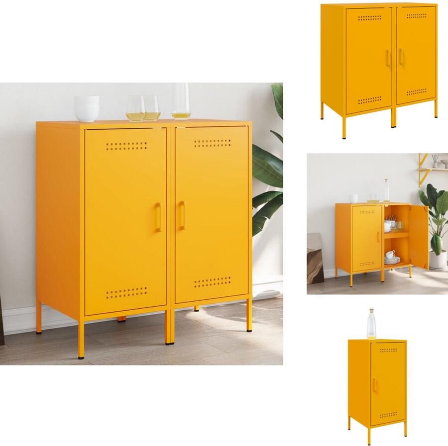 VidaXL Dressoir Dressoirs Opbergkast Wandkast Dressoirs 2 st 36x39x79 cm staal mosterdgeel