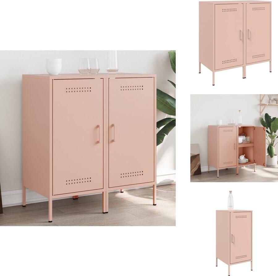 VidaXL Dressoir Dressoirs Opbergkast Wandkast Dressoirs 2 st 36x39x79 cm staal roze