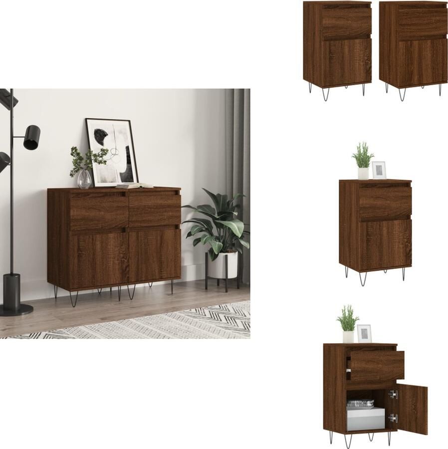 VidaXL Dressoir Dressoirs Opbergkast Wandkast Dressoirs 2 st 40x35x70 cm bewerkt hout bruineikenkleurig