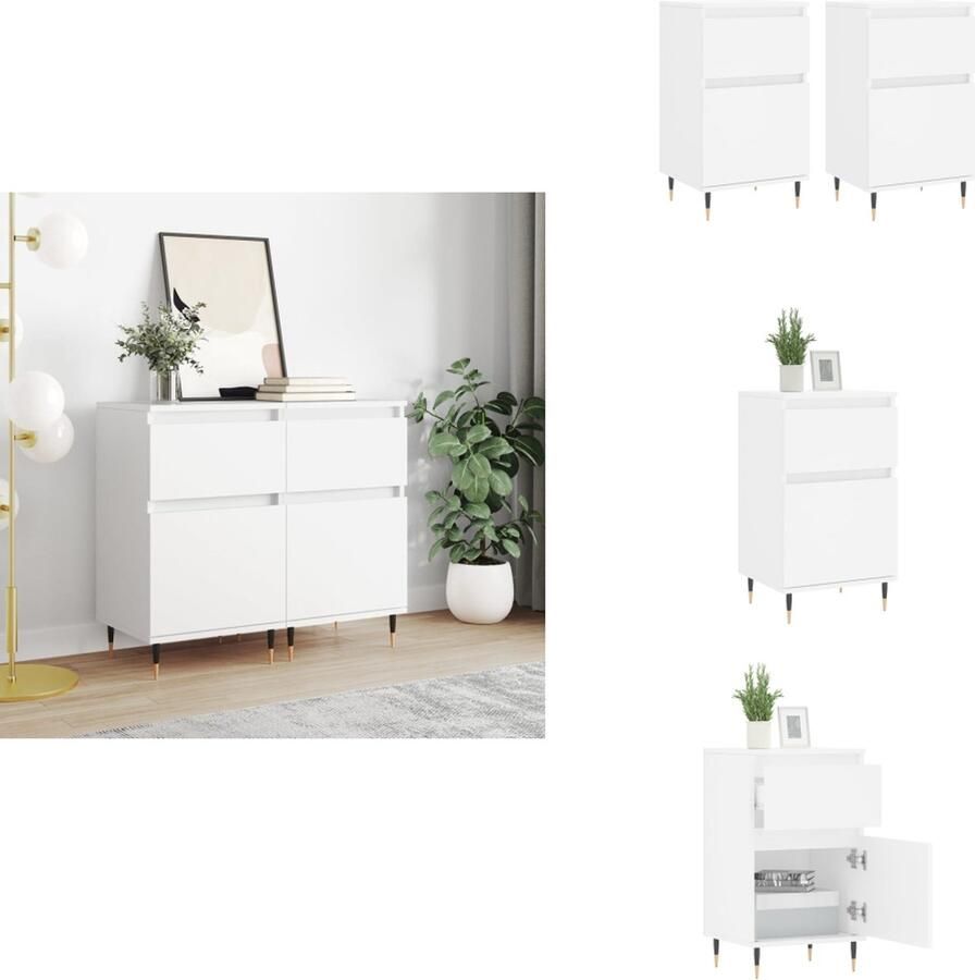 VidaXL Dressoir Dressoirs Opbergkast Wandkast Dressoirs 2 st 40x35x70 cm bewerkt hout wit - Foto 2