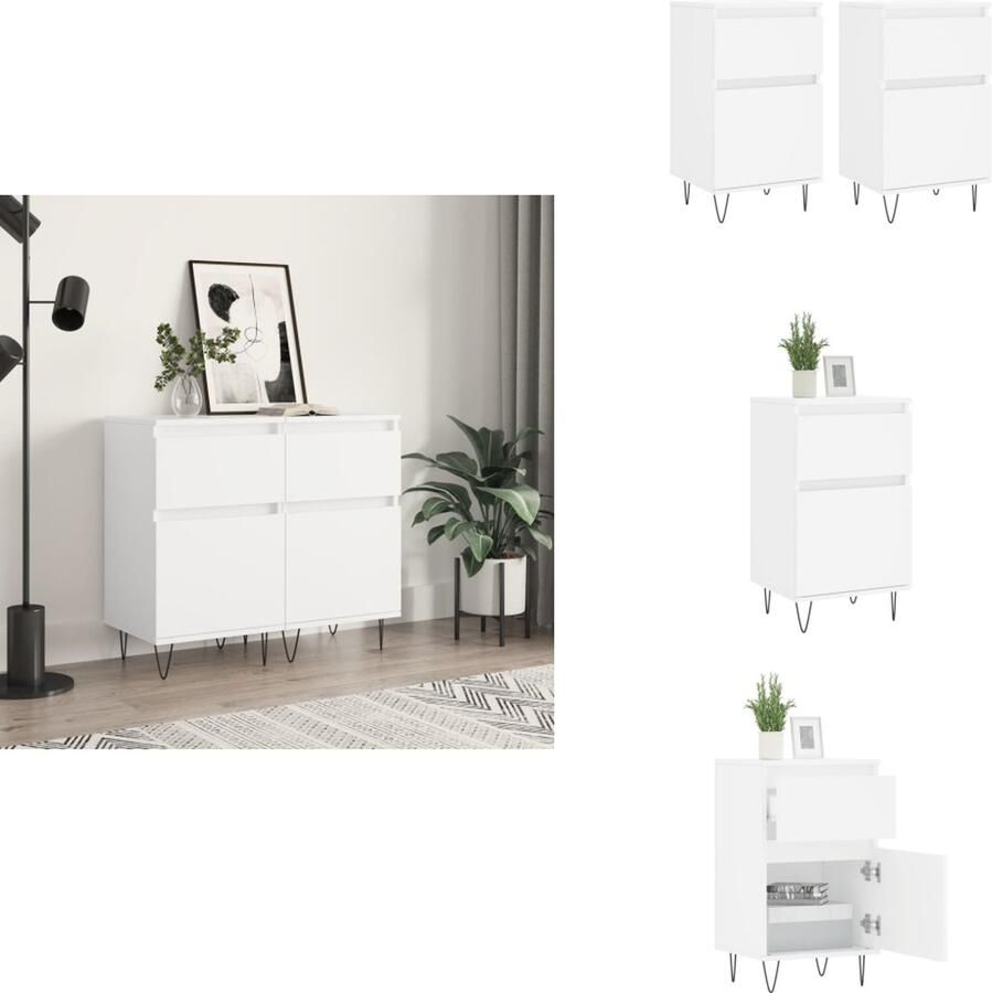 VidaXL Dressoir Dressoirs Opbergkast Wandkast Dressoirs 2 st 40x35x70 cm bewerkt hout wit