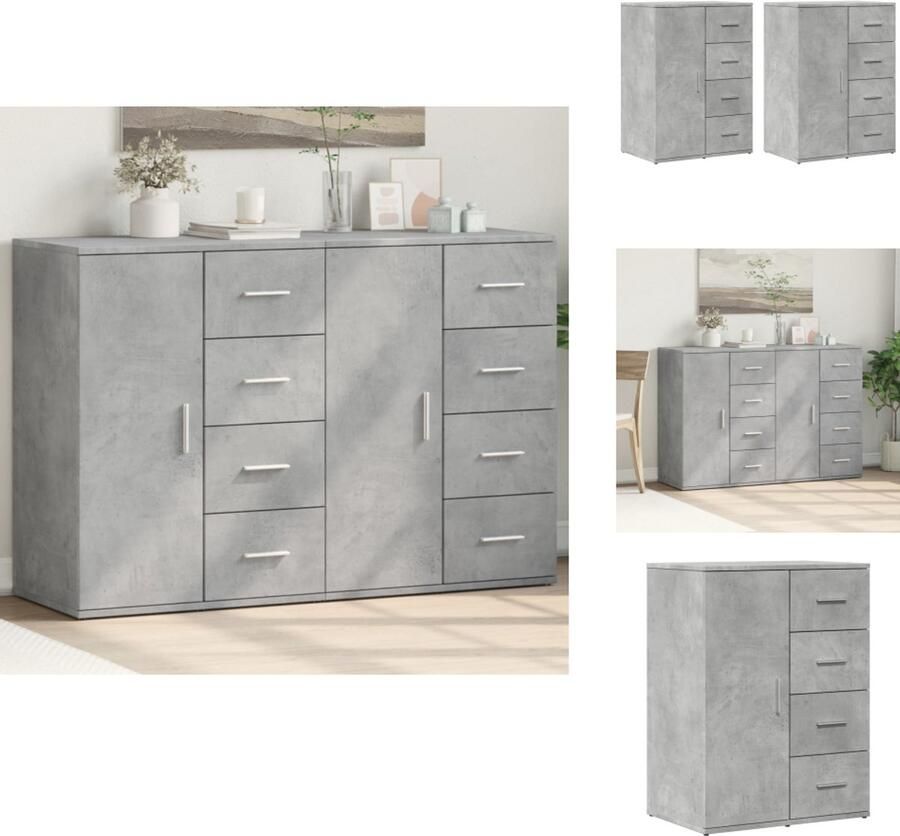 VidaXL Dressoir Dressoirs Opbergkast Wandkast Dressoirs 2 st 59x39x80 cm bewerkt hout betongrijs