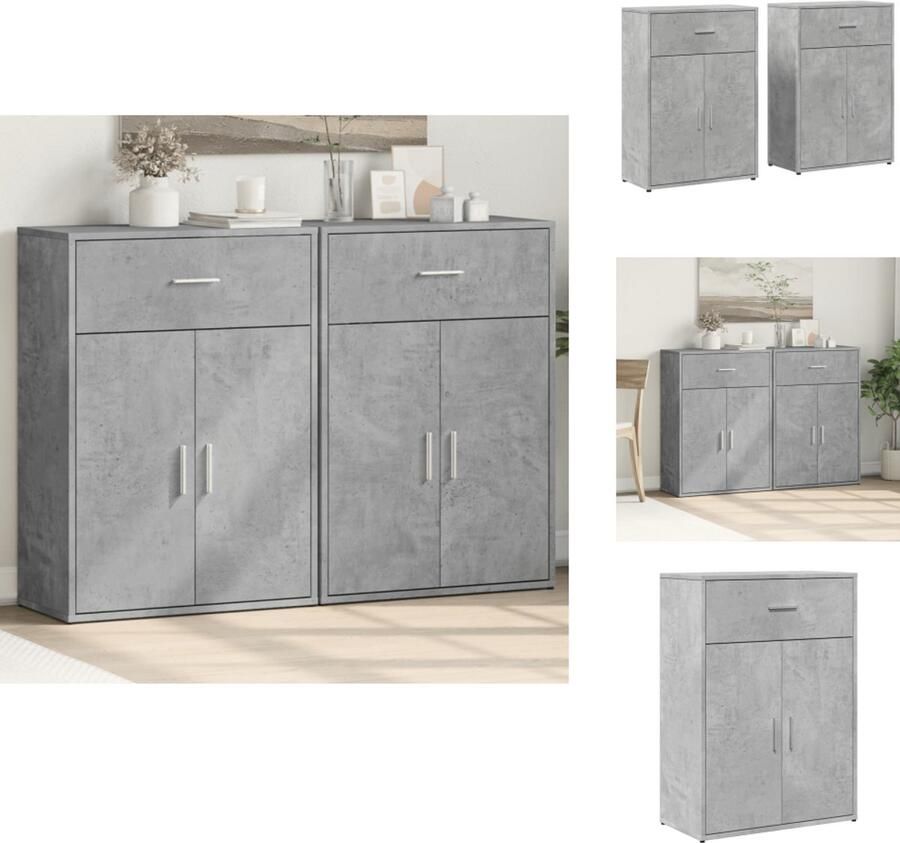 VidaXL Dressoir Dressoirs Opbergkast Wandkast Dressoirs 2 st 60x30x84 cm bewerkt hout betongrijs