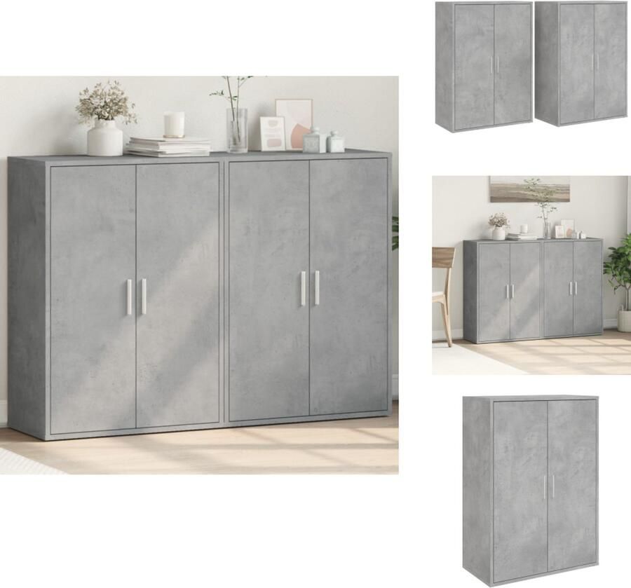 VidaXL Dressoir Dressoirs Opbergkast Wandkast Dressoirs 2 st 60x31x84 cm bewerkt hout betongrijs - Foto 2