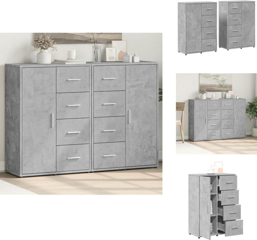 VidaXL Dressoir Dressoirs Opbergkast Wandkast Dressoirs 2 st 60x31x84 cm bewerkt hout betongrijs
