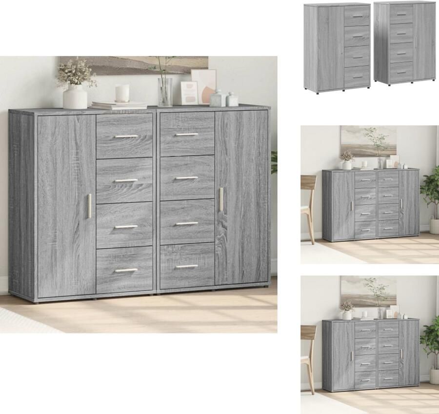 VidaXL Dressoir Dressoirs Opbergkast Wandkast Dressoirs 2 st 60x31x84 cm bewerkt hout grijs sonoma eikenkleur - Foto 2