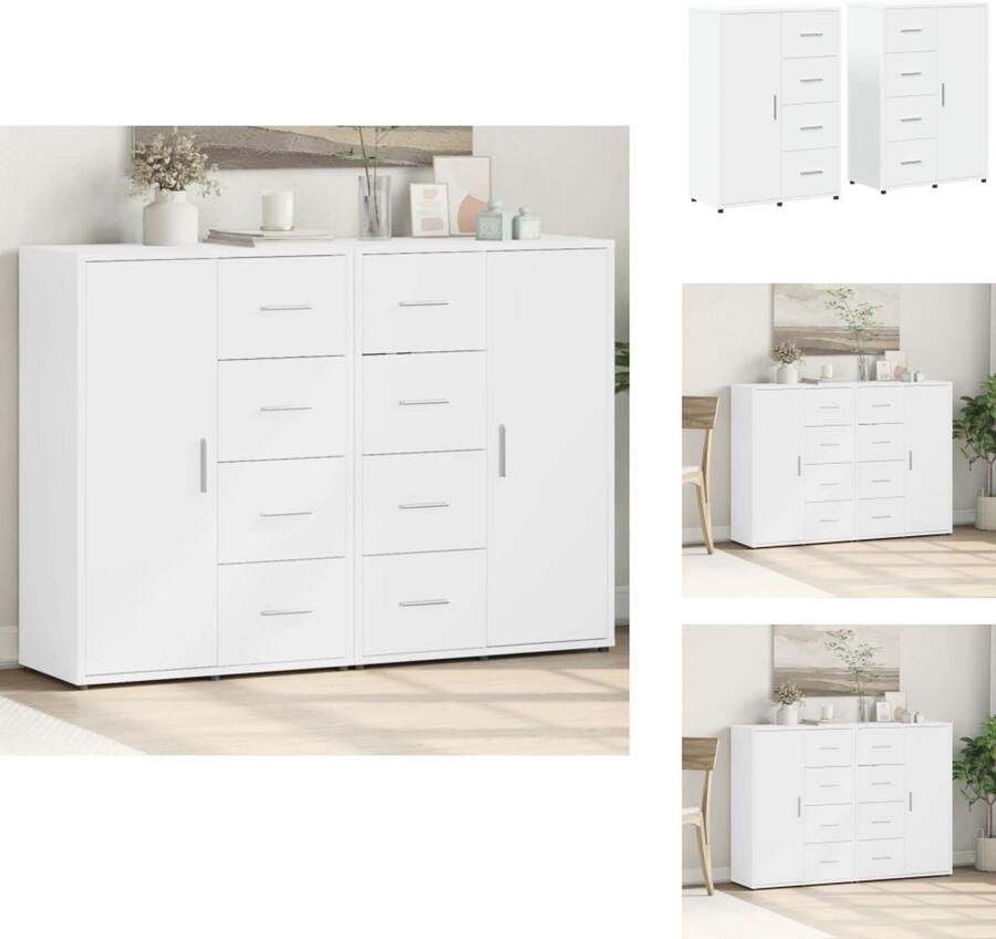 VidaXL Dressoir Dressoirs Opbergkast Wandkast Dressoirs 2 st 60x31x84 cm bewerkt hout wit - Foto 2