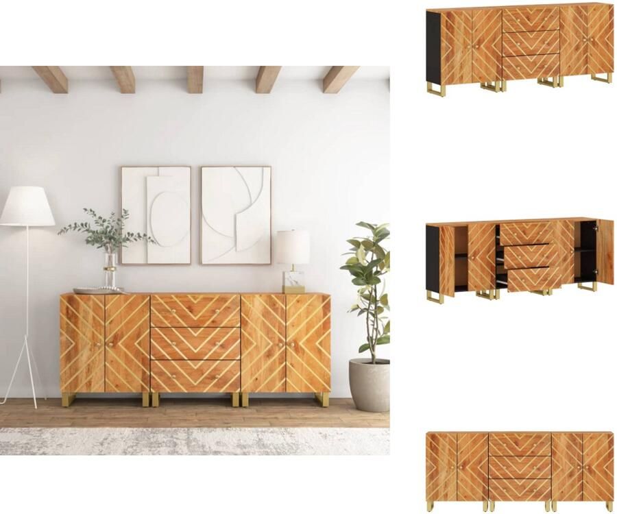 VidaXL Dressoir Dressoirs Opbergkast Wandkast Dressoirs 3 st 60x33 5x75 cm massief mangohout bruin en zwart