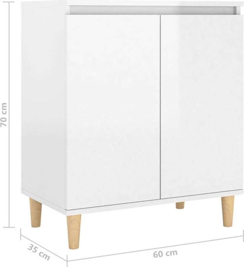 The Living Store Dressoir houten poten 60x35x70 cm bewerkt hout hoogglans wit Dressoir Scandinavisch Design Wit Dressoir Opbergmeubel Salontafel - Foto 2